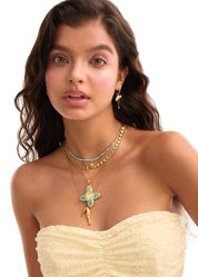 Sun In Blue Turquoise Golden Necklace