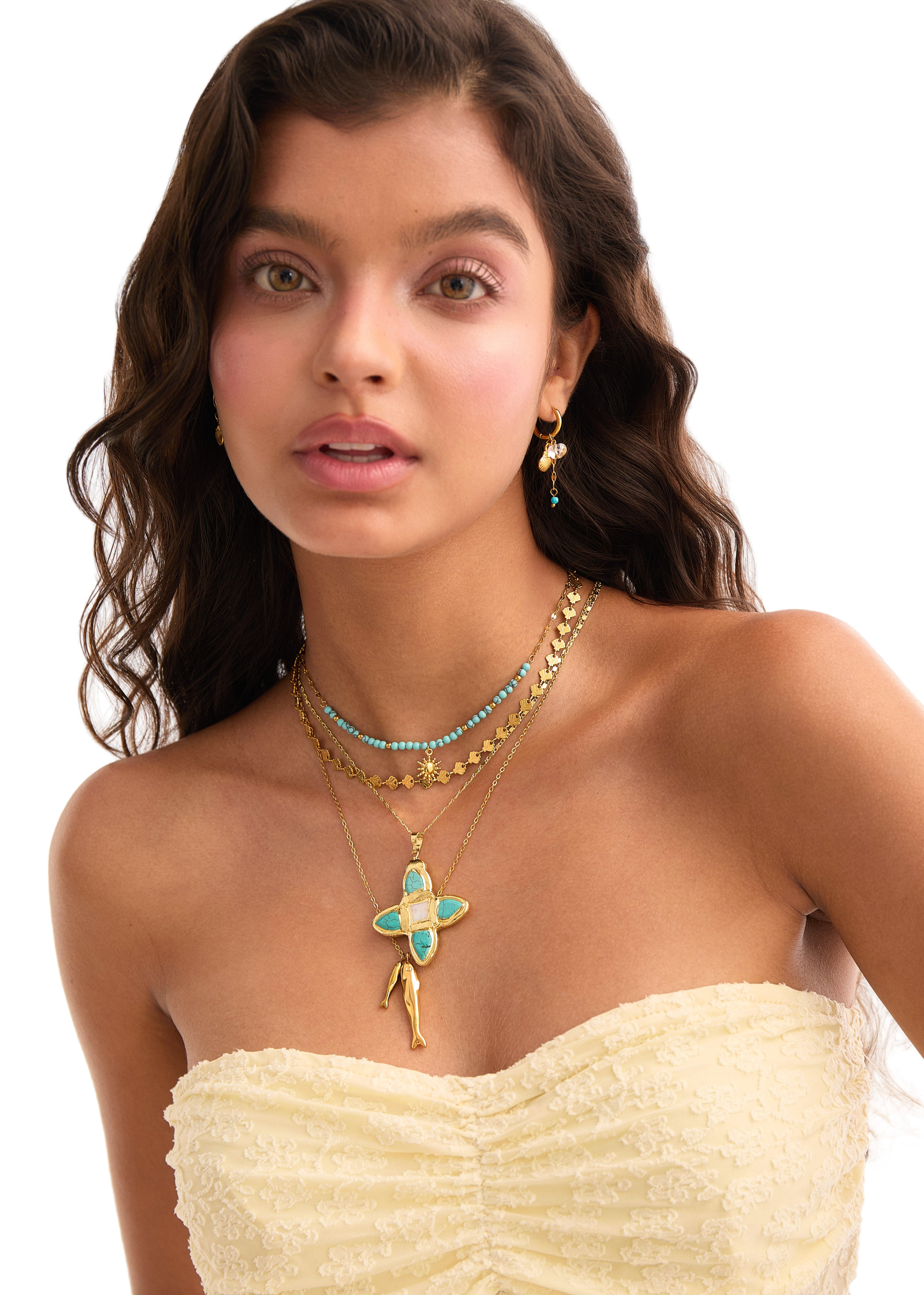 Sun In Blue Turquoise Golden Necklace