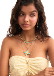 Sun In Blue Turquoise Golden Necklace