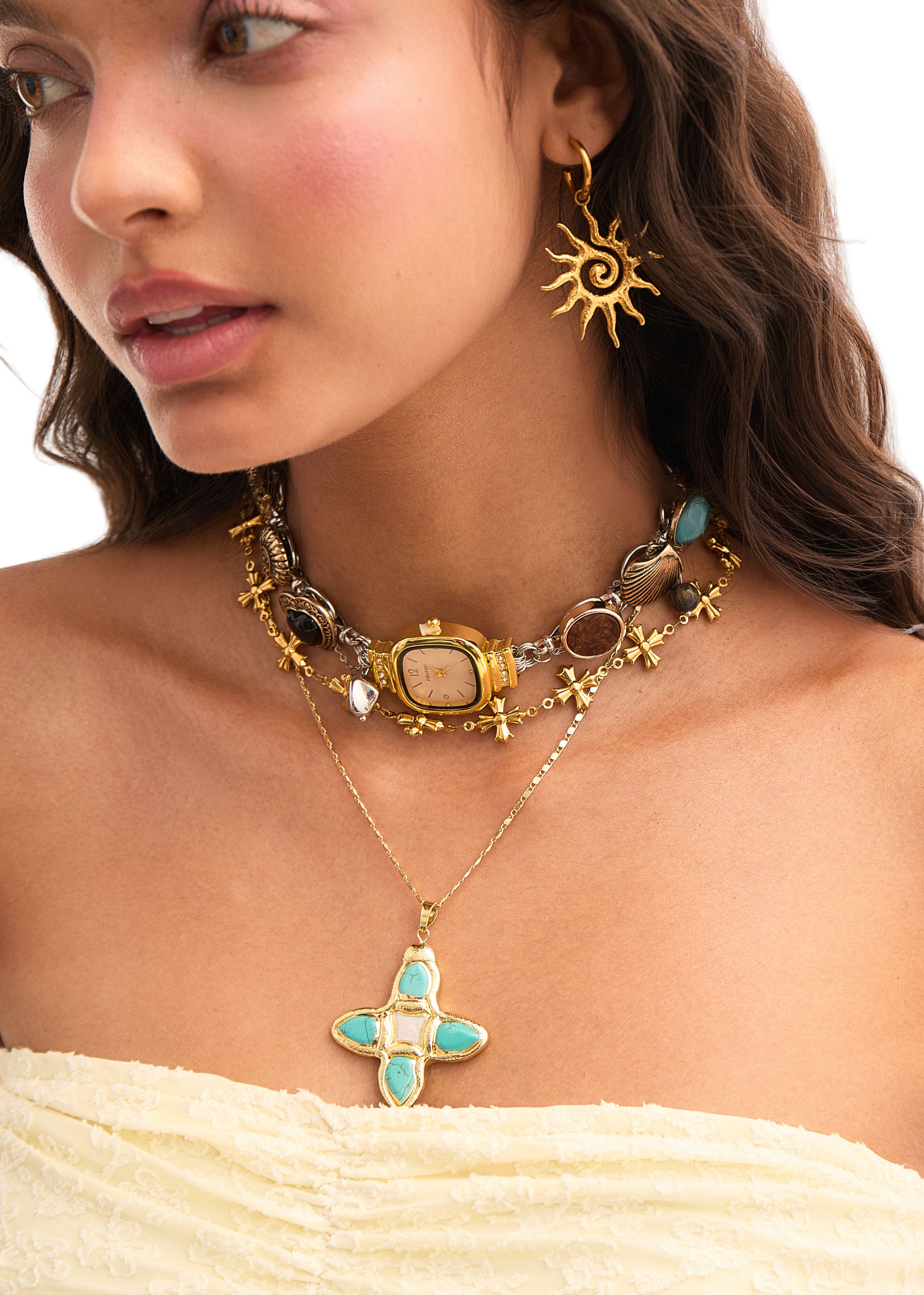 Henri Gothic Cross Golden Necklace