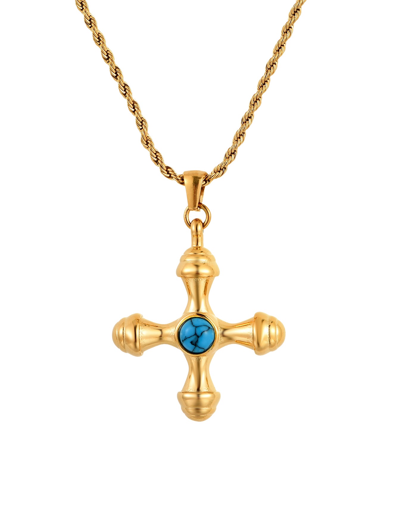 Kiara Green Stone Cross Golden Necklace