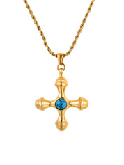 Kiara Green Stone Cross Golden Necklace