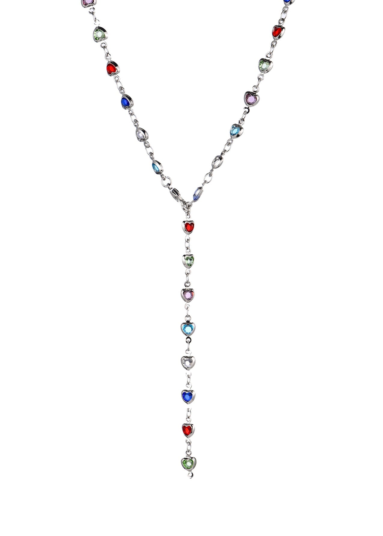 Michelle Colorful Hearts Love Golden XL Long Lariat Necklace