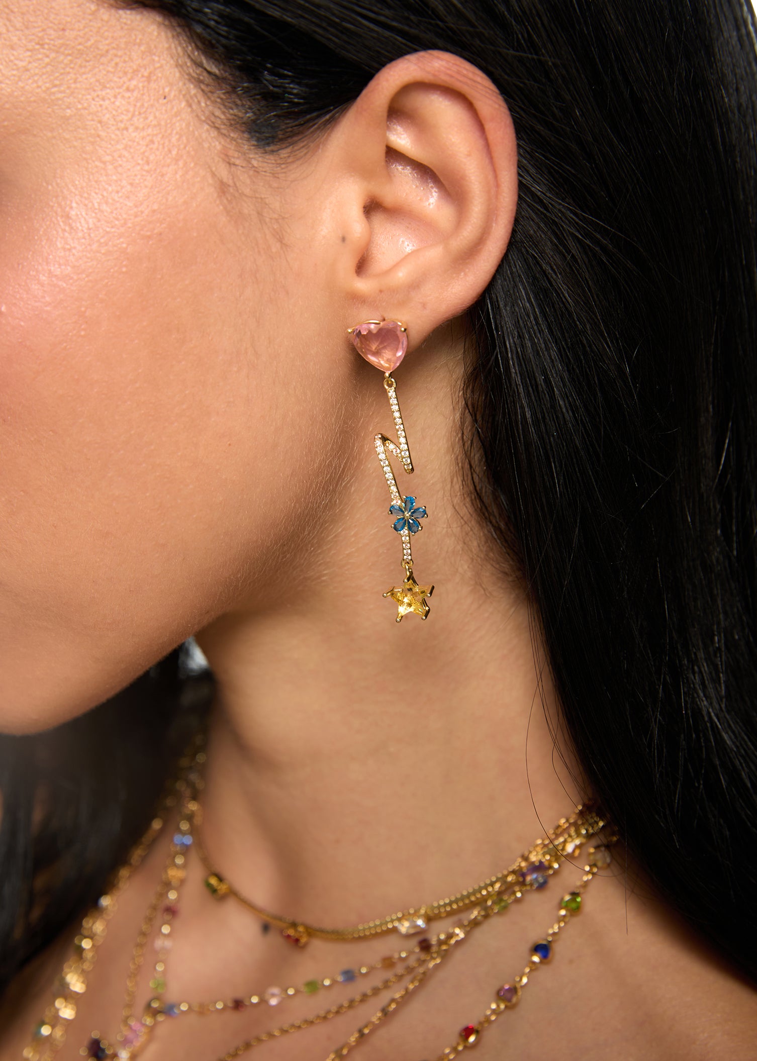 Raymond Star And Heart Pink Yellow Earrings