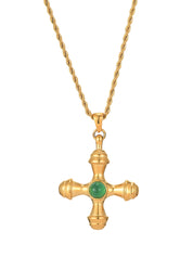 Kiara Green Stone Cross Golden Necklace