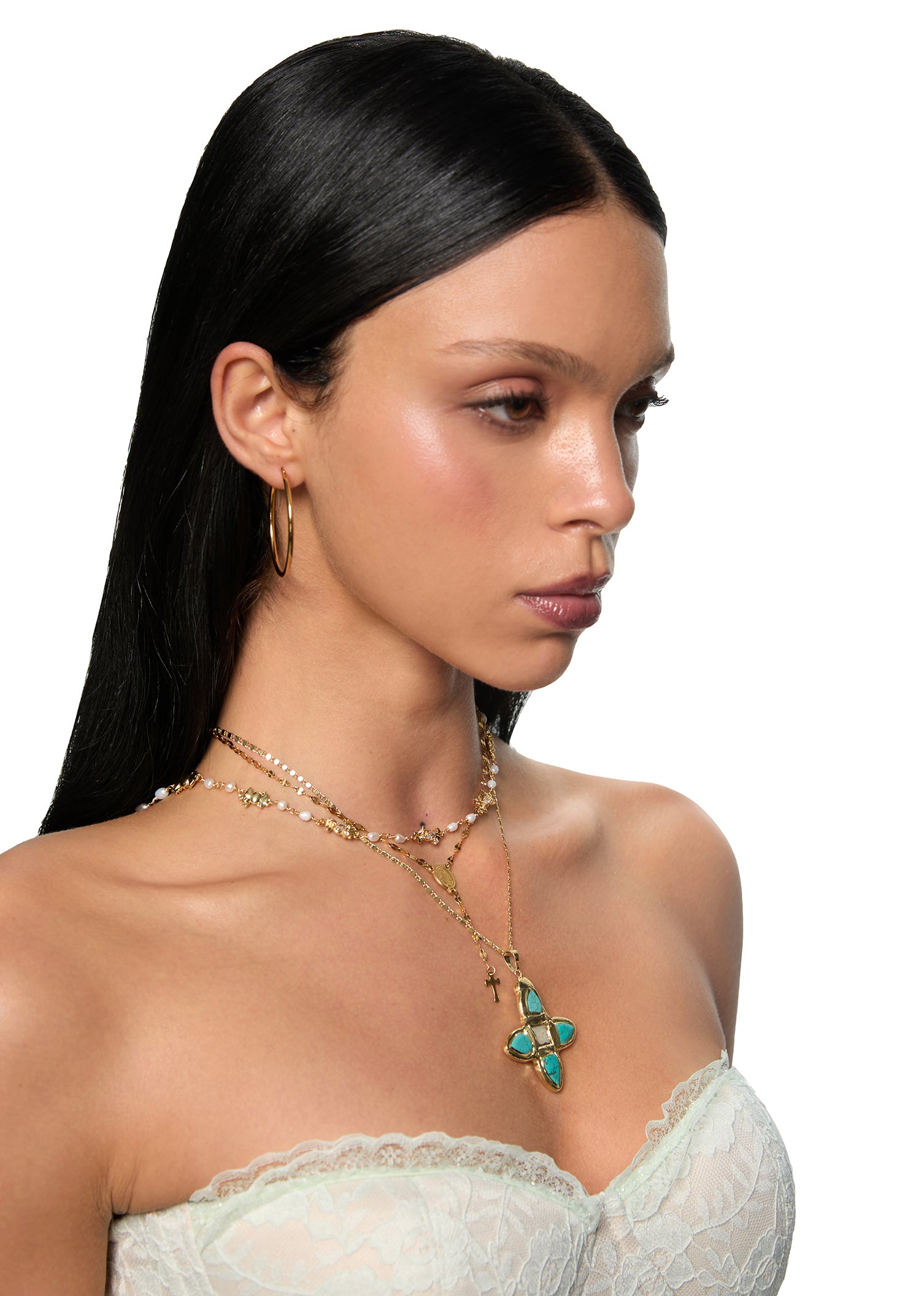 Lou Turquoise Shell Cross Summer Golden Necklace Vintage Jewelry for Women | FOUFOU Silver Lou Turquoise Shell Cross Summer Golden Necklace Vintage Jewelry for Women | FOUFOU Silver