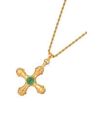 Kiara Green Stone Cross Golden Necklace