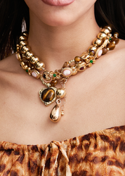 Manuelle Brown Stone Tiger's Eye Golden Necklace