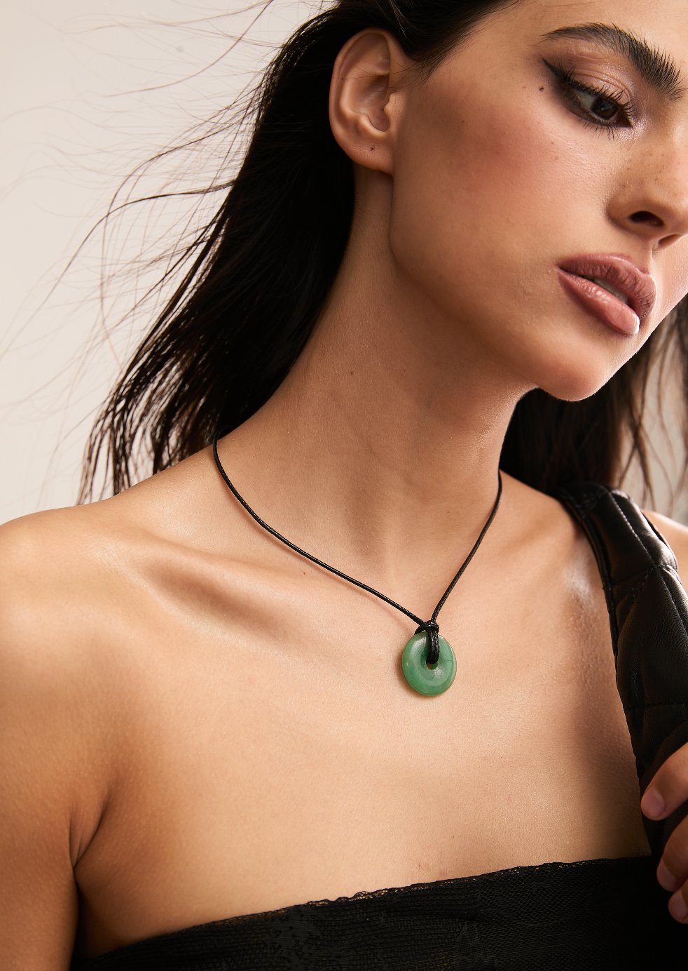 Foufou Charm Cord Necklace - Happiness (Jade)