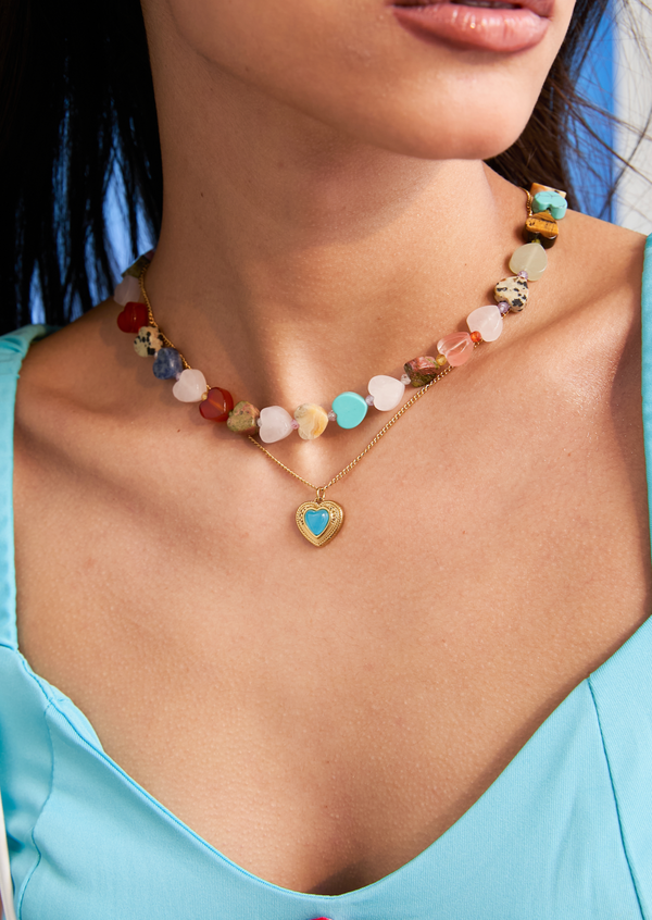 Lola Colorful Natural Stone Heart Necklace