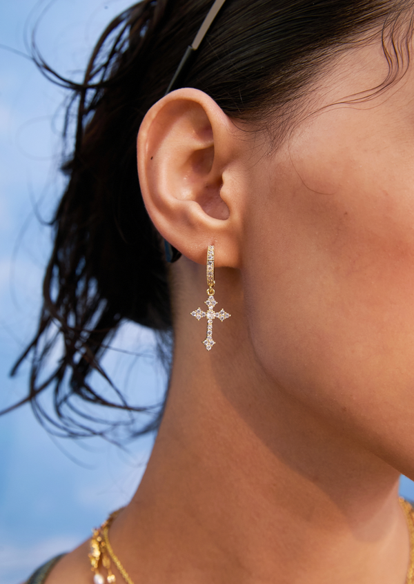 Ivonne Gothic Golden Cross Earrings