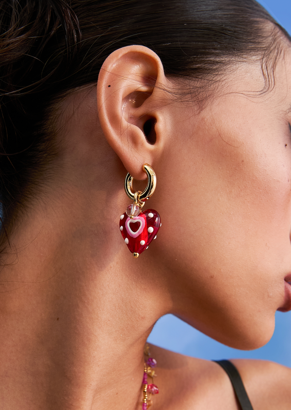 Raquel Crystal Love Earrings in Red