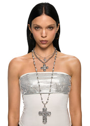 Ursula Large Cross Silver Long Necklace