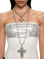 Ursula Large Cross Silver Long Necklace