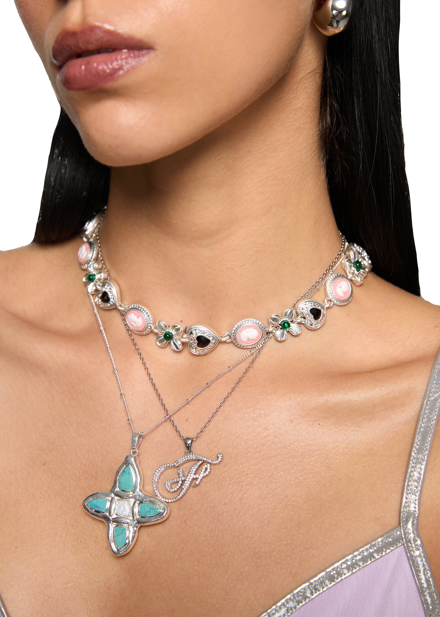 Lou Turquoise Shell Cross Summer Silver Necklace – Vintage Jewelry