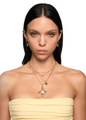 Lou Tiger's Eye Shell Cross Gold Necklace