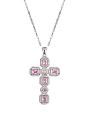 Scarlett Pink Silver Cross Necklace