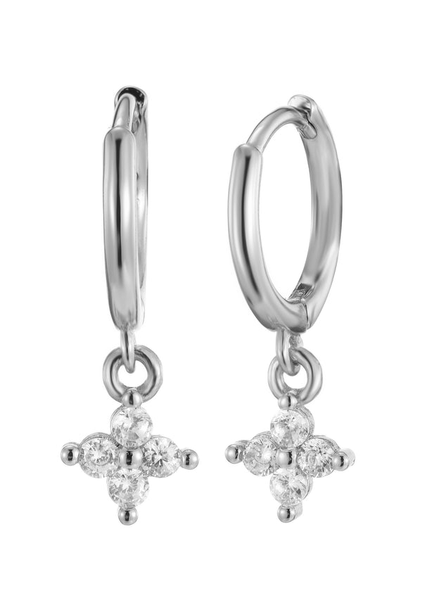 Penelope Glittering Clover Earrings in Silver