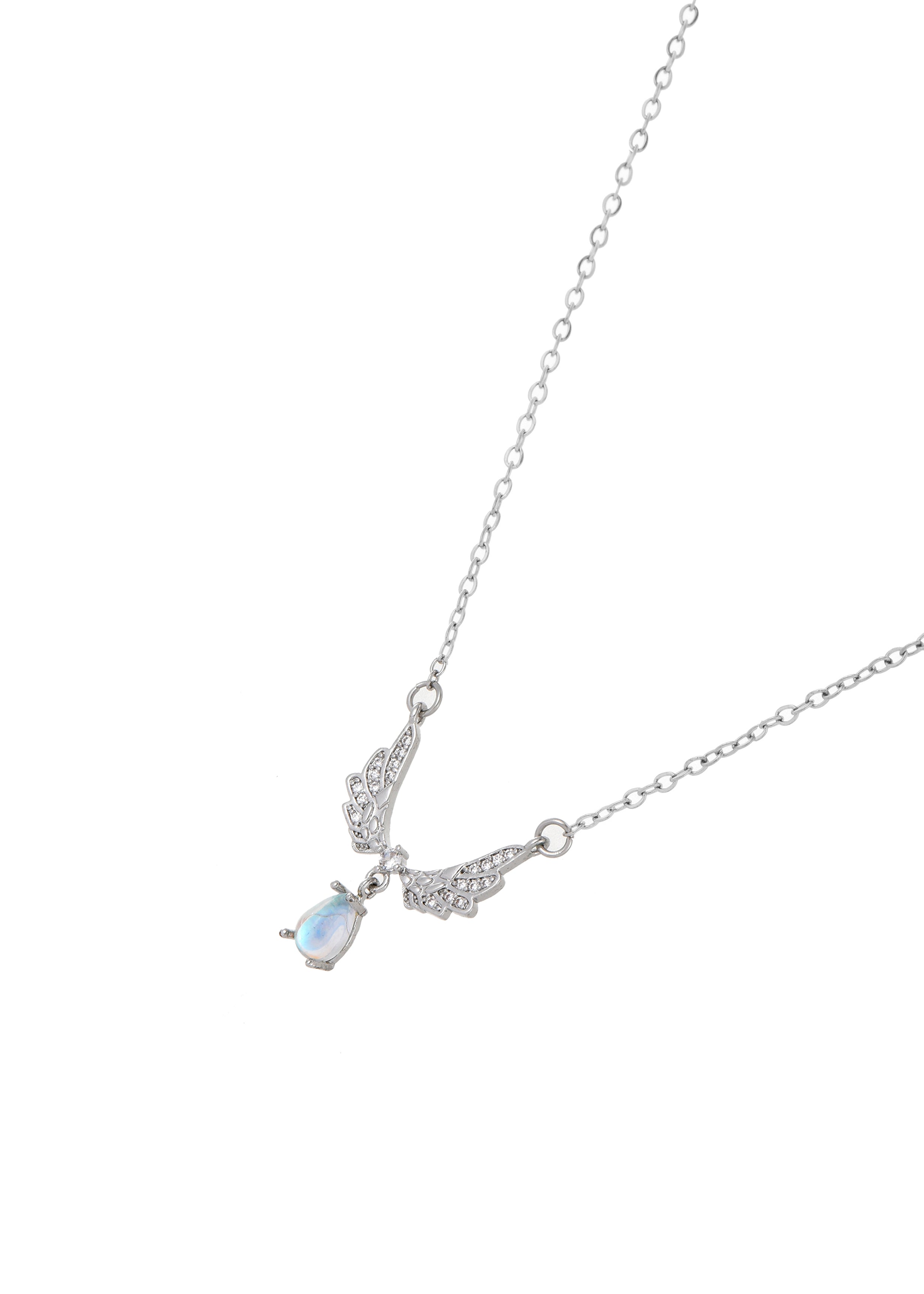 Moonstone Wings Necklace- Silver