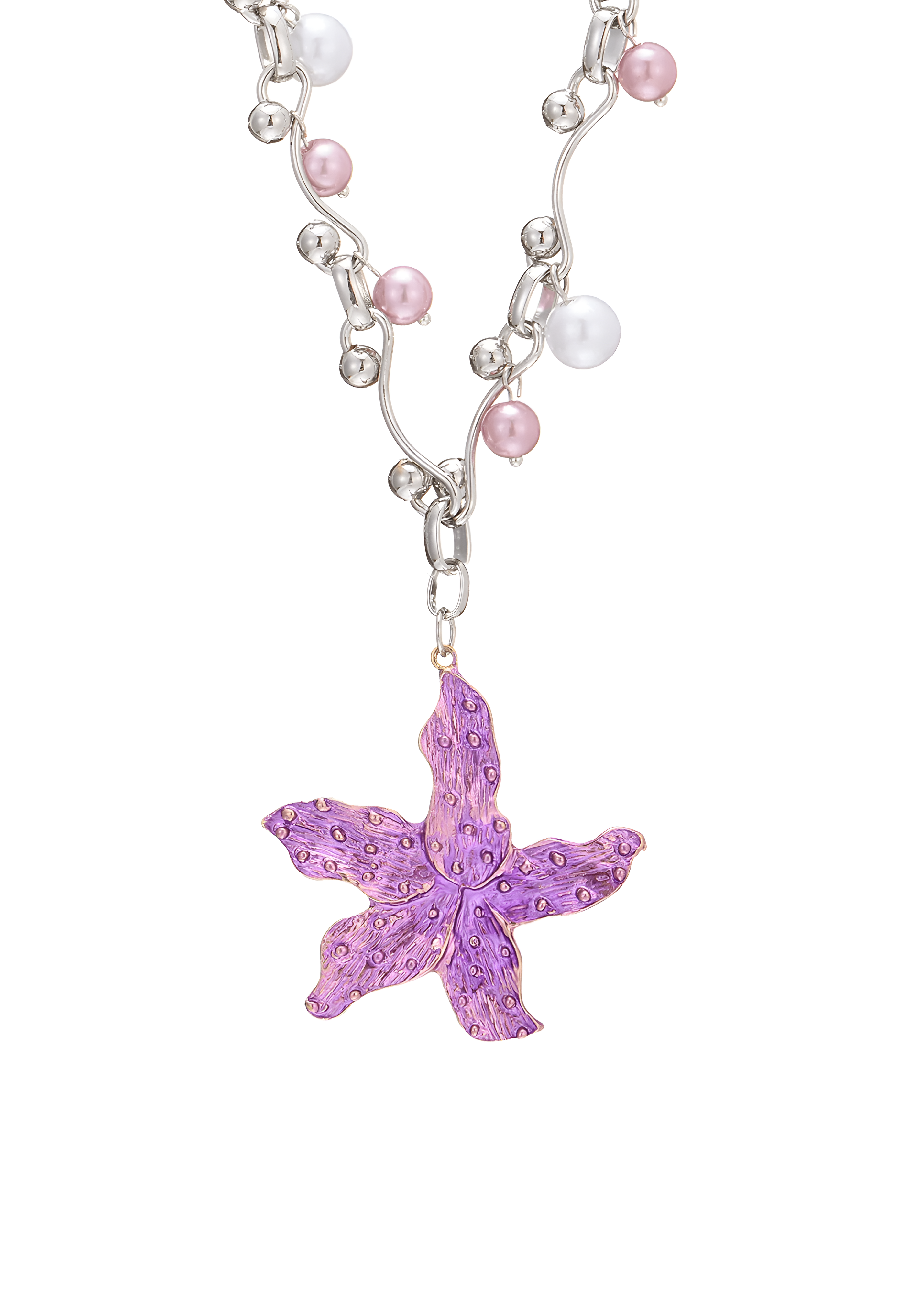 Beatrice By The Sea Pink Pearl Seastar Grunge Silver Necklace