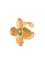 Jungle Flower Green Stone Golden Ring