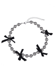 ヘレナ ブラック リボン シルバー ネックレス