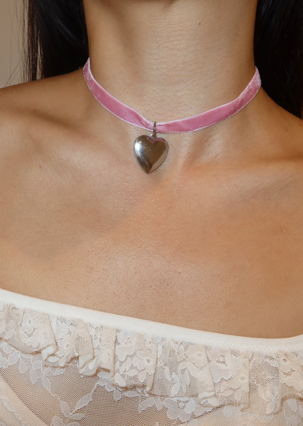 Rosa Velvet Pink Heart Necklace
