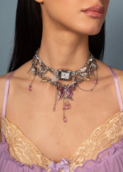 Midnight O'Clock Y2k Grunge Silver Choker Necklace