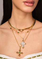 Kiara Green Stone Cross Golden Necklace