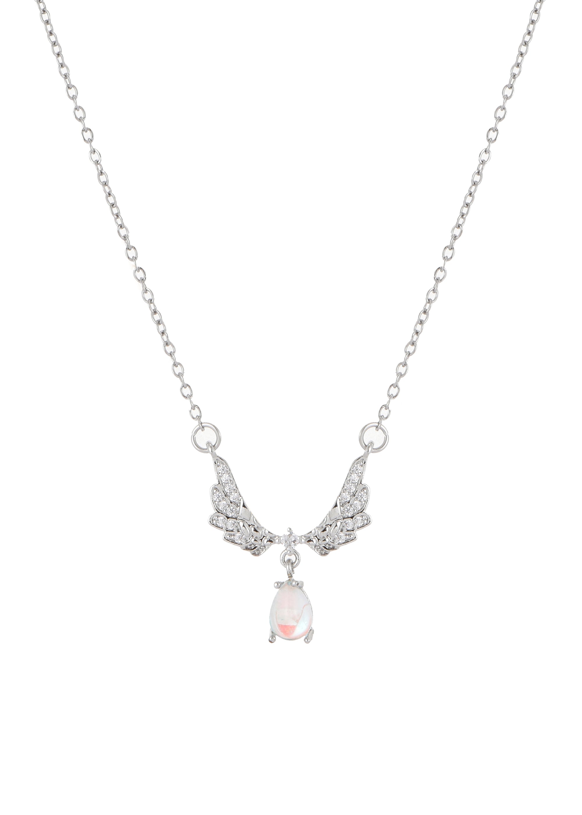 Moonstone Wings Necklace- Silver