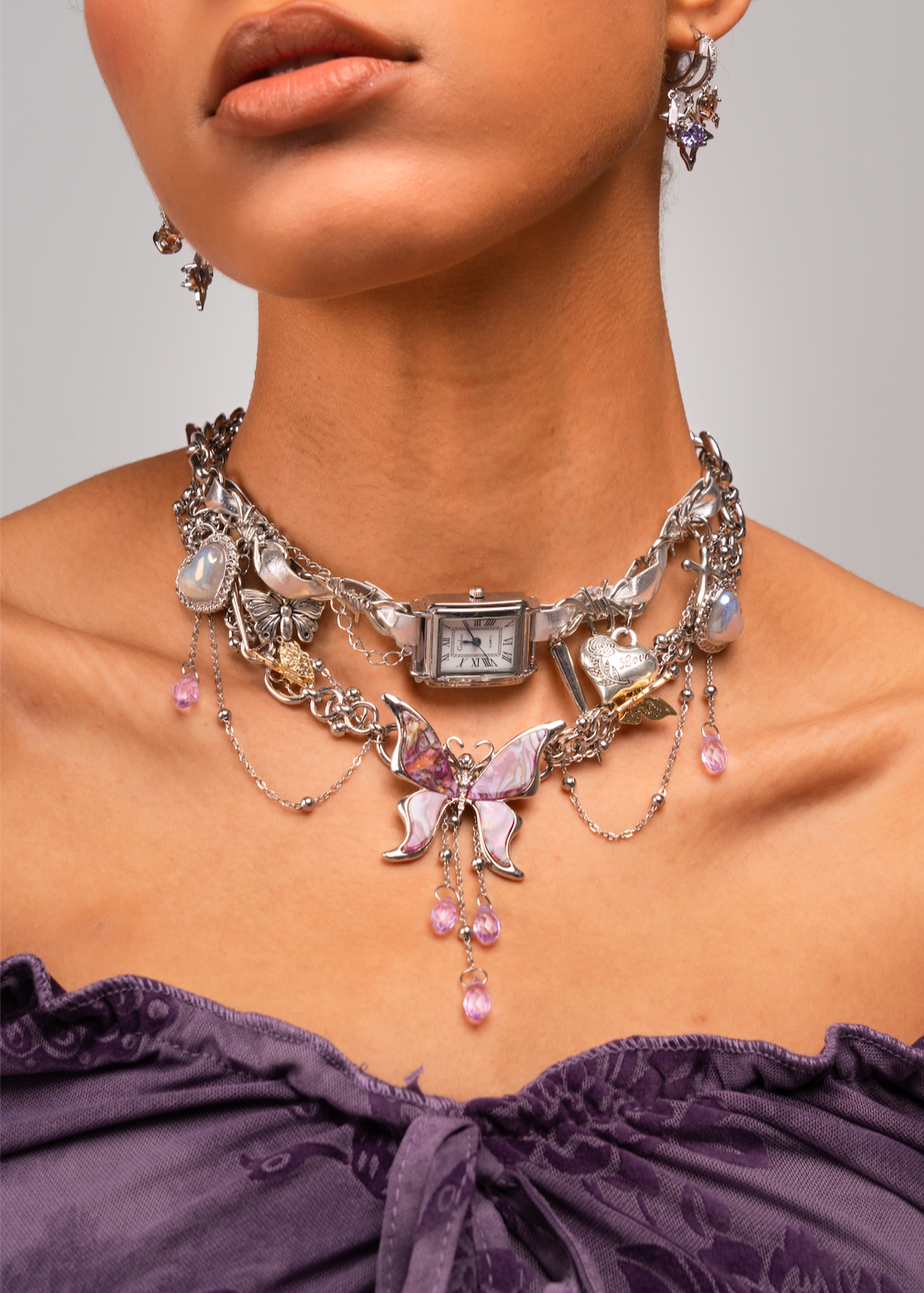Midnight O'Clock Y2k Grunge Silver Choker Necklace – Maison Midnight O'Clock Y2k Grunge Silver Choker Necklace – Maison