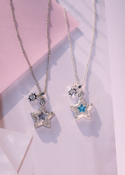 Jane Star Sun Necklace - Blue Silver