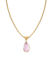 Rosalia Pink Stone Waterdrop Golden Necklace