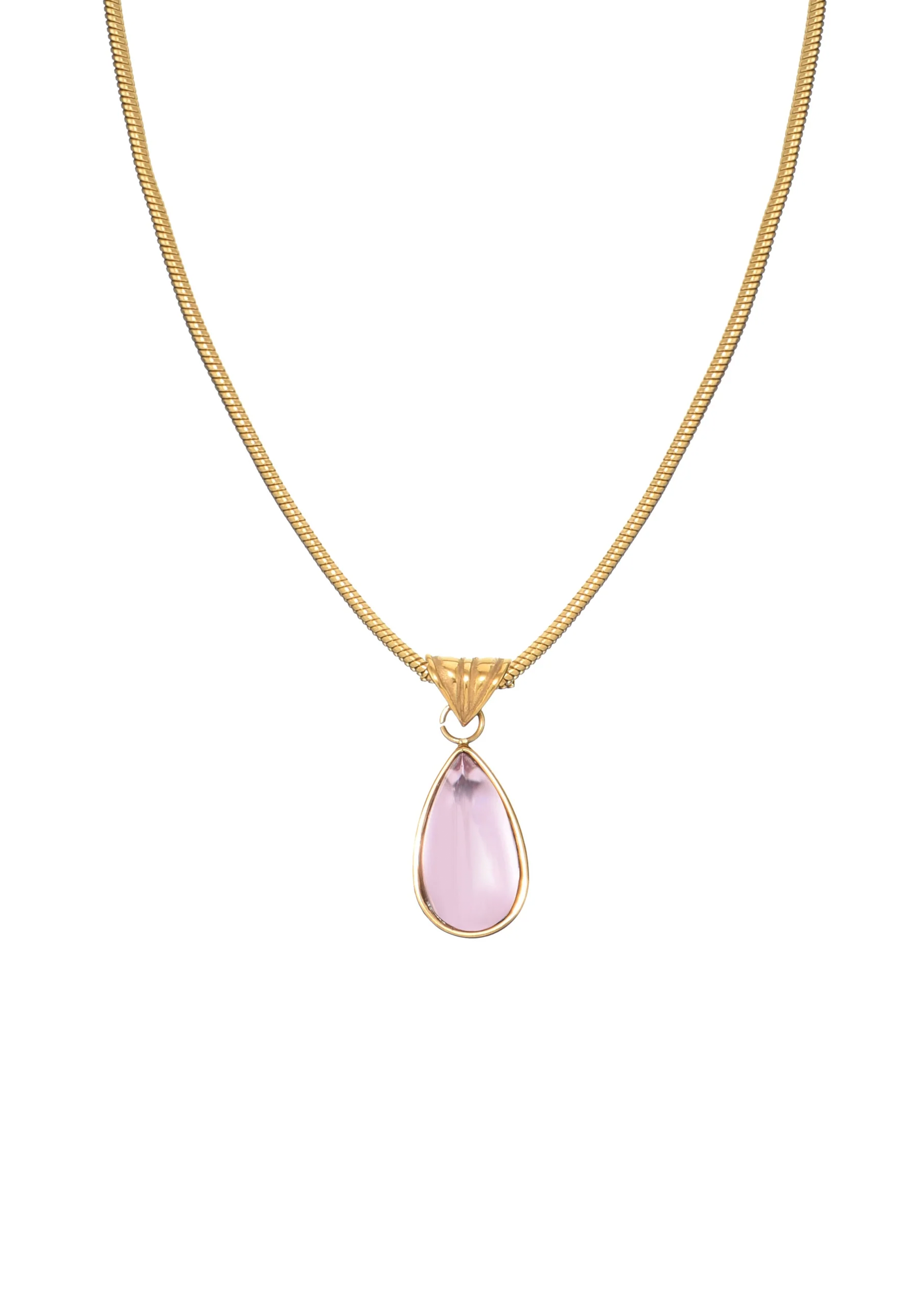 Rosalia Pink Stone Waterdrop Golden Necklace