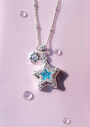 Jane Star Sun Necklace - Blue Silver
