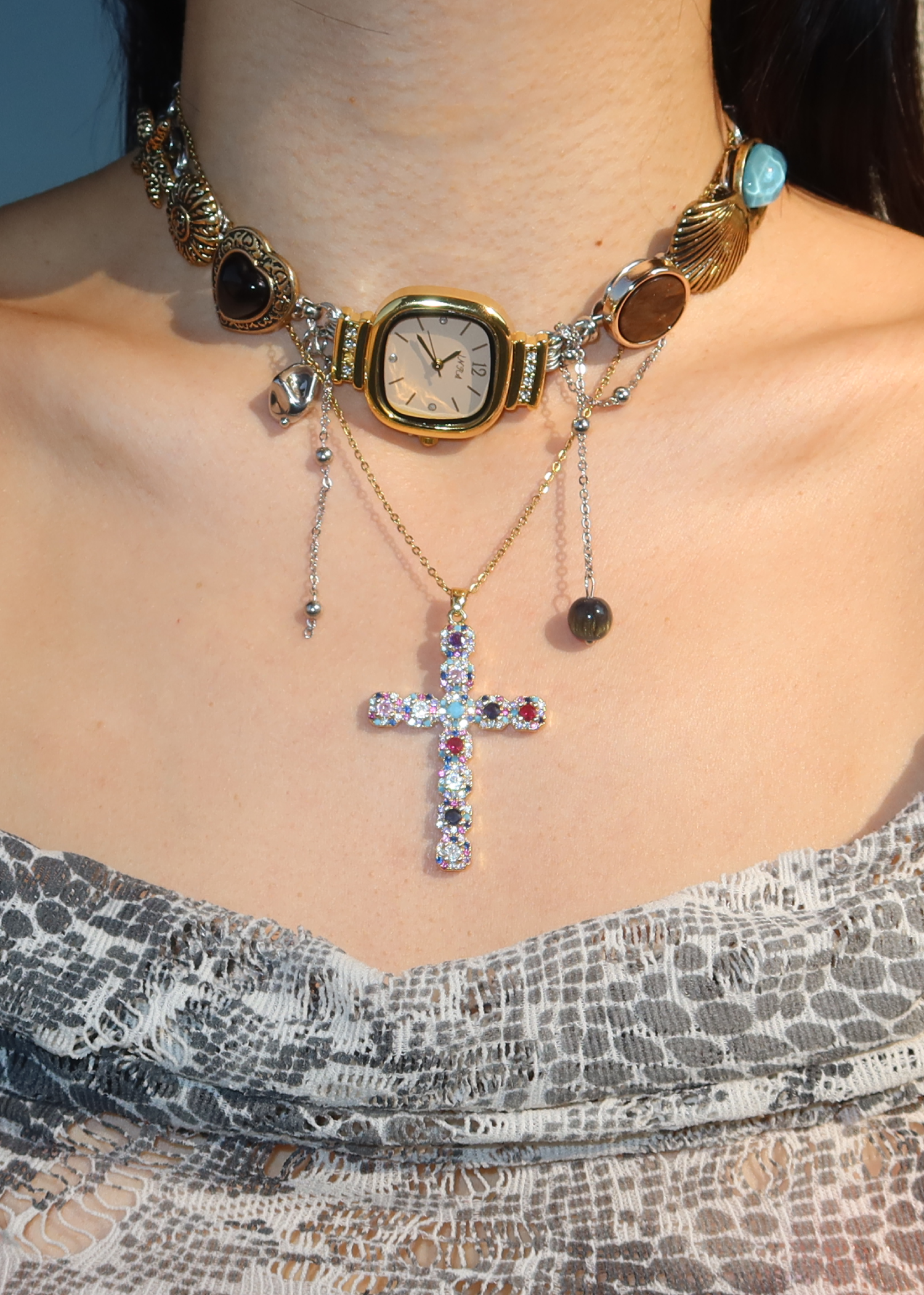 King Ice - Fleur De Lis Cross Necklace | Tupac Shakur Halsketting King Ice - Fleur De Lis Cross Necklace | Tupac Shakur Halsketting