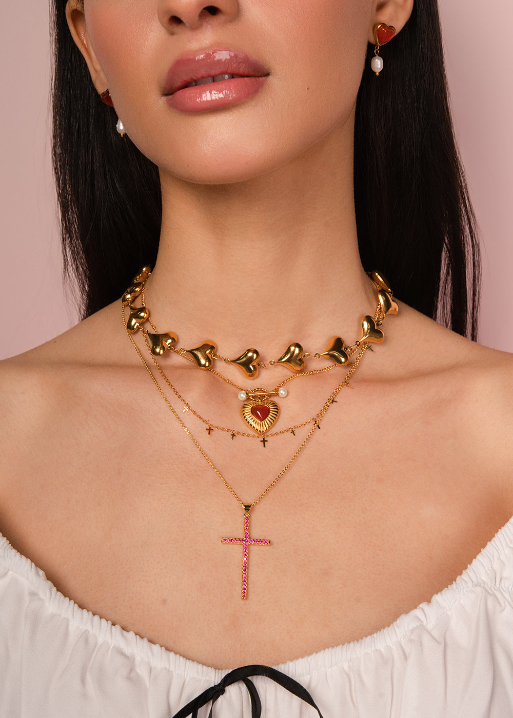 Mina Mini Cross Golden Chain Necklace