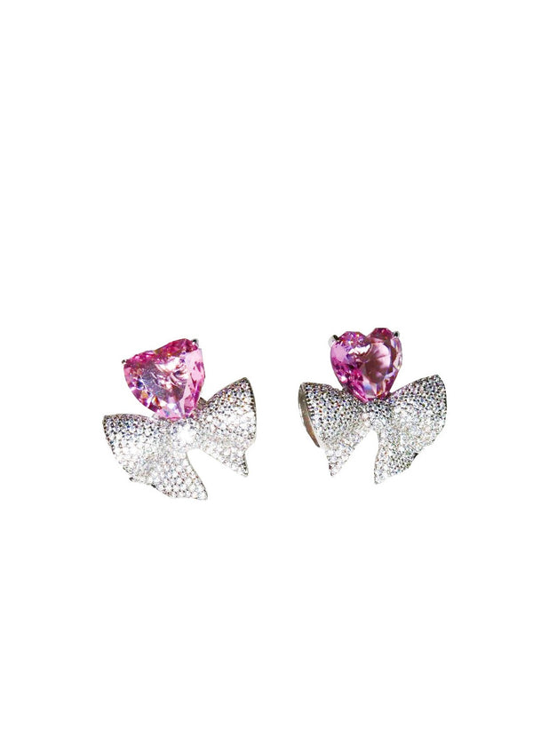 Romy Heart Bow Crystal Earrings