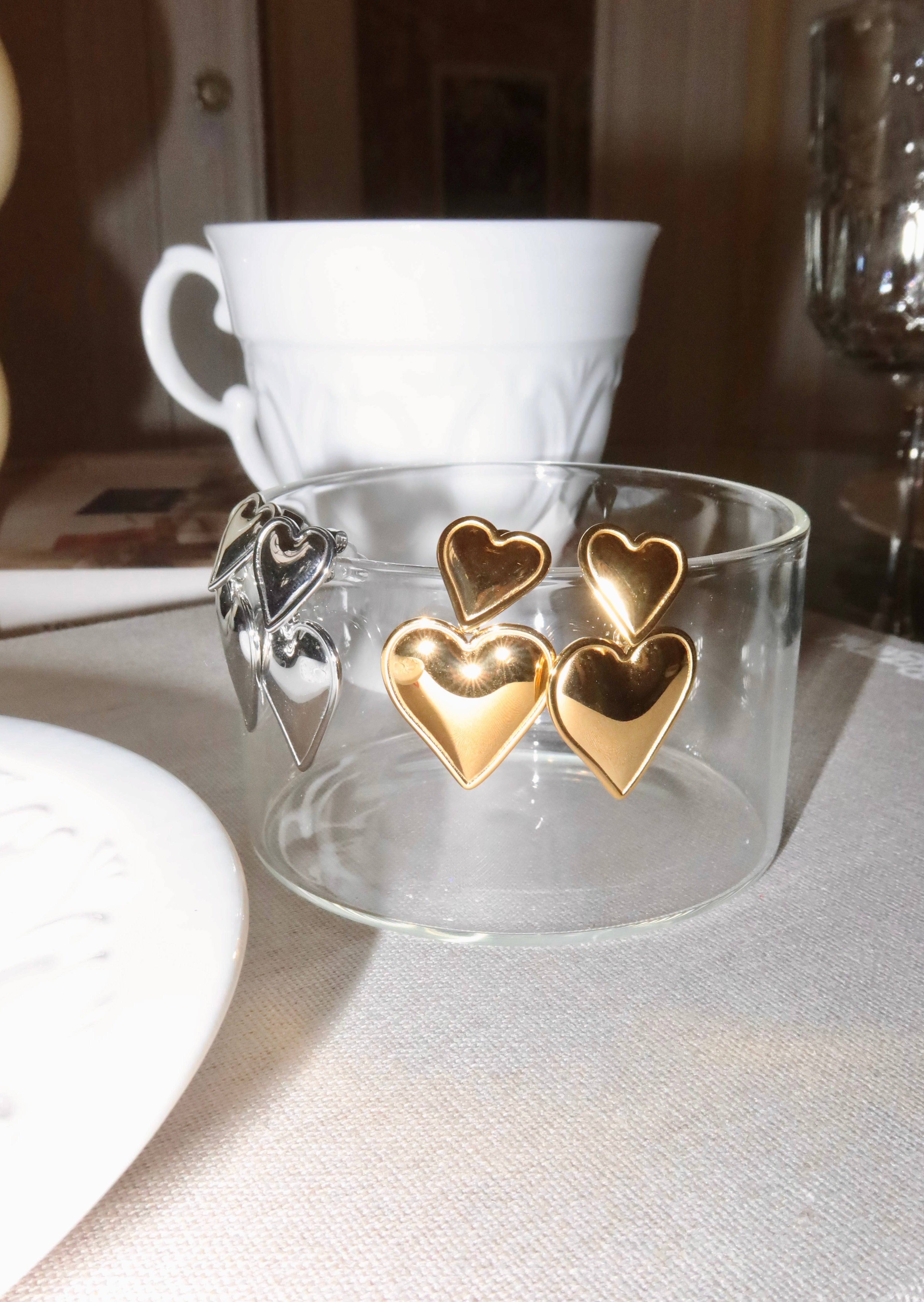 Heart Heart Golden Earrings