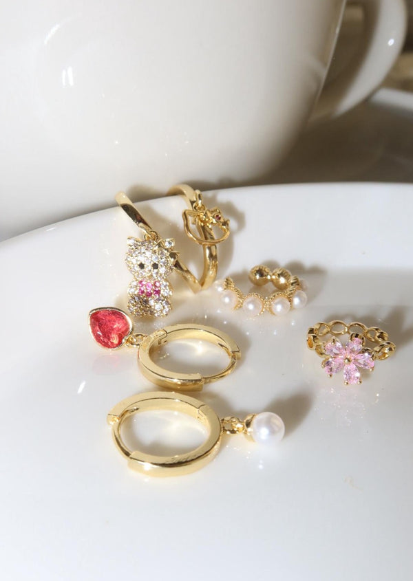 Kitty in Pink Love Romantic Huggie Earrings Set