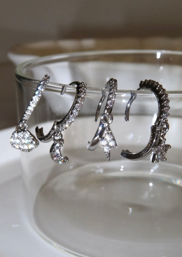 Sky Moods Silver Huggie Earrings Set