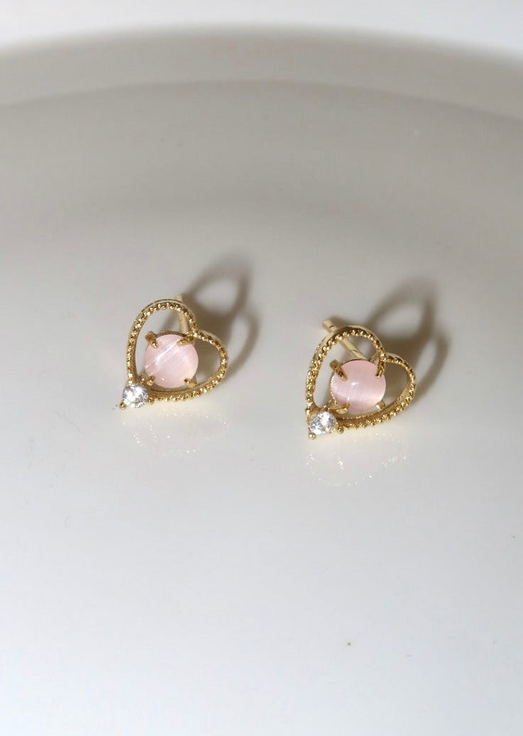Varentina Pink Heart Golden Earrings