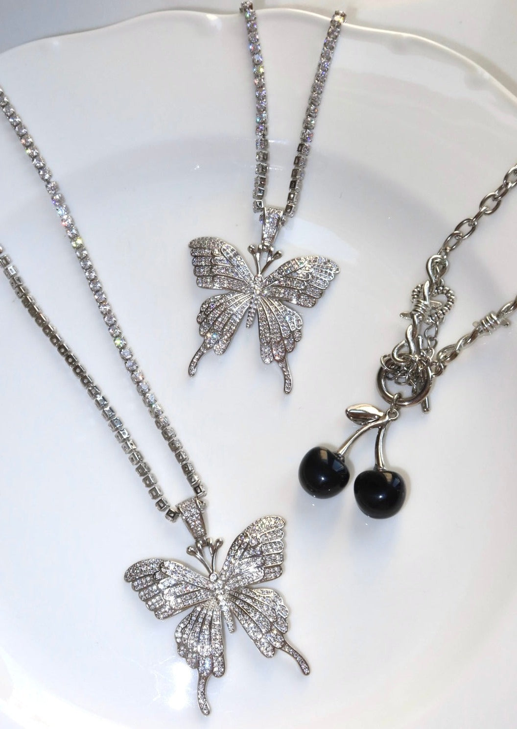 Black Cherry Garden Silver Necklace