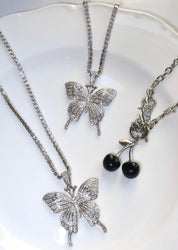 Black Cherry Garden Silver Necklace