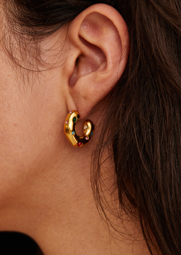 Maya Colored Stone Golden Circle Earrings