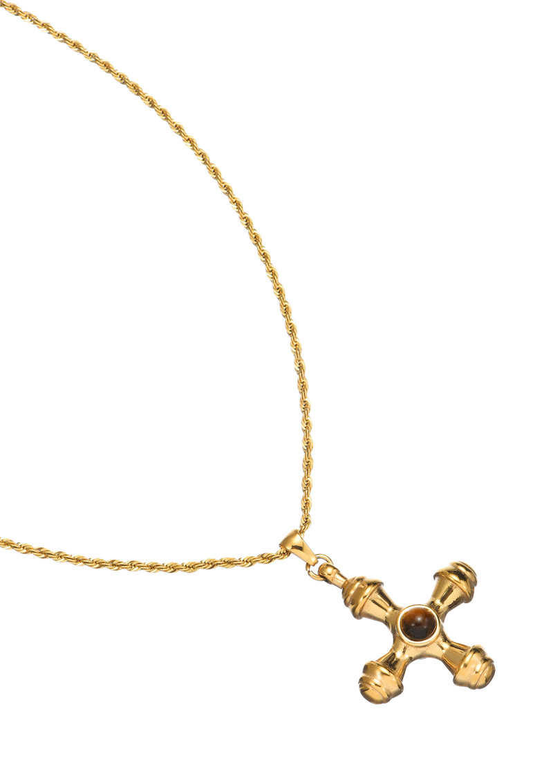 Kiara Tiger's Eye Cross Golden Necklace