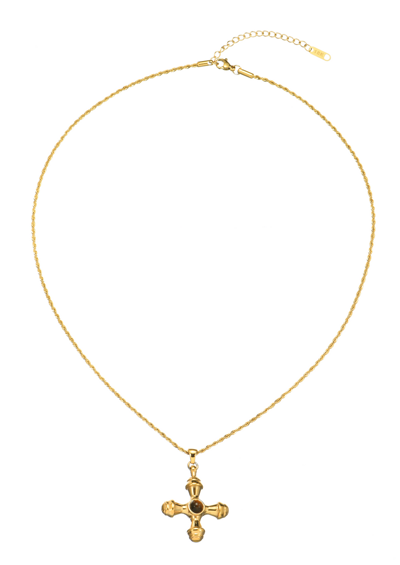 Kiara Tiger's Eye Golden Cross Necklace