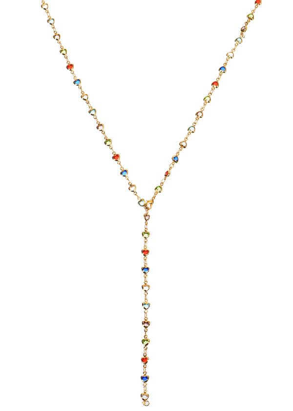 Michelle Colorful Hearts Love Golden XL Long Lariat Necklace