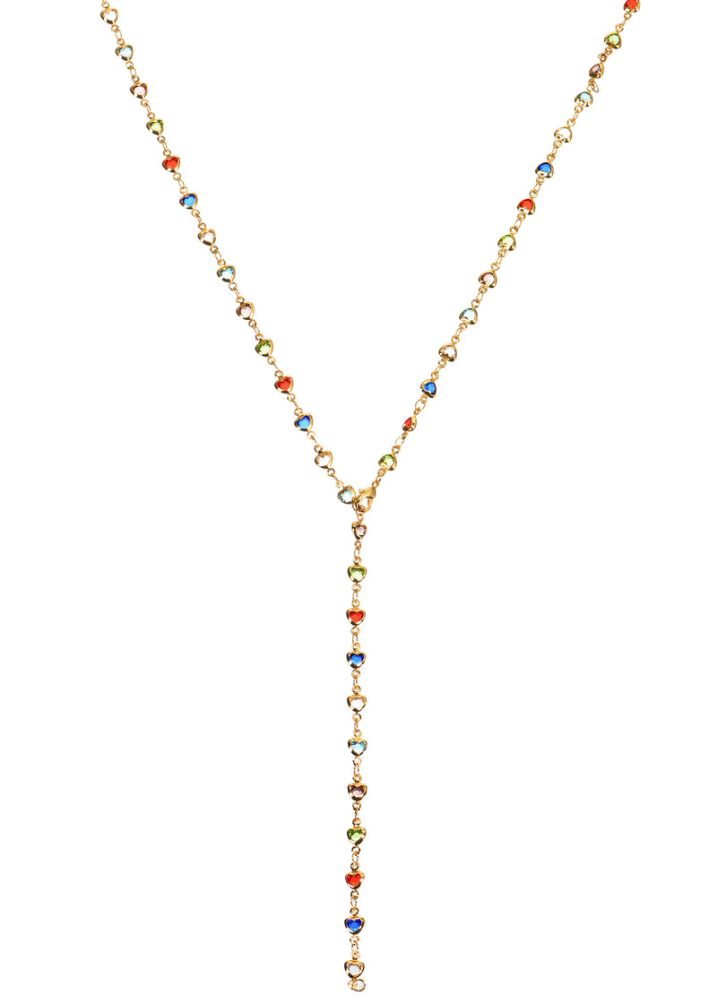 Michelle Colorful Hearts Love Golden XL Long Lariat Necklace