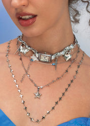 Collar de gargantilla de plata Y2k de medianoche en punto